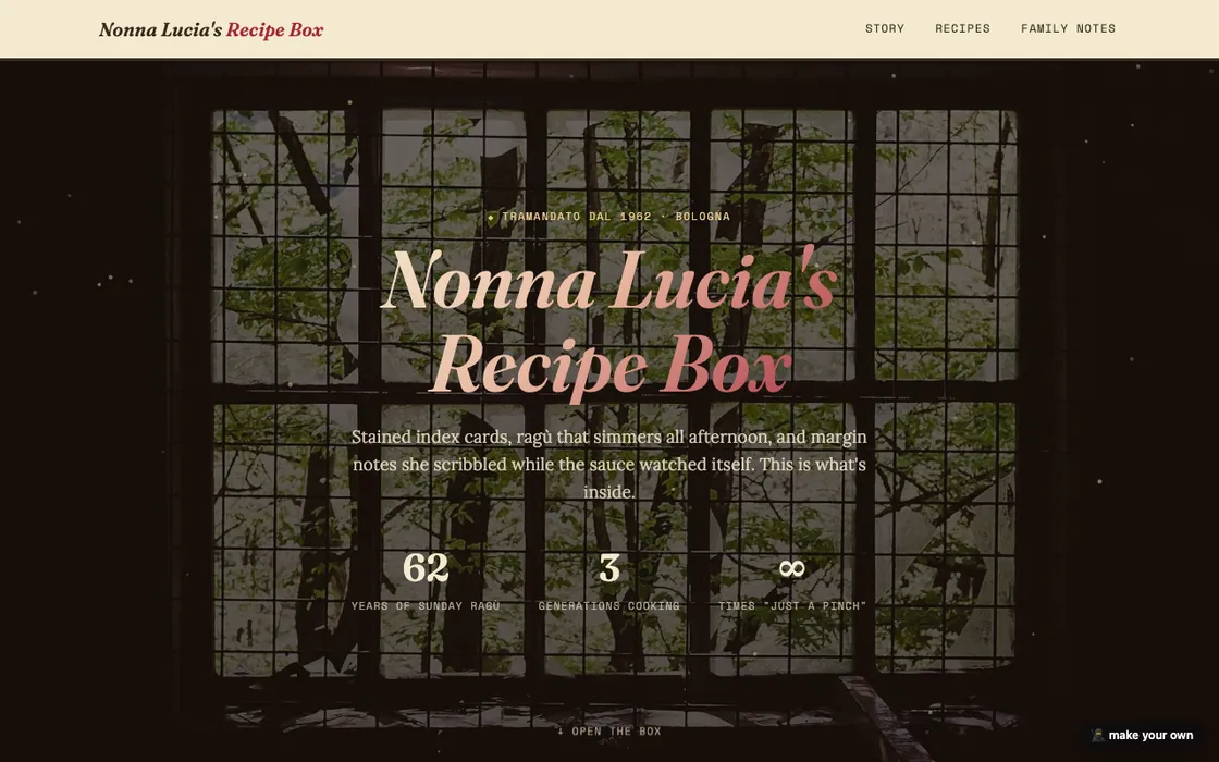 ninja-built page: nonna's recipe cards, with tap-to-start timers