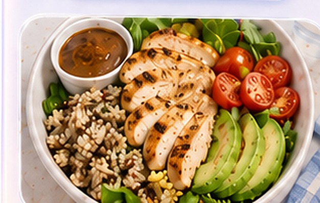 photo of a chicken rice bowl